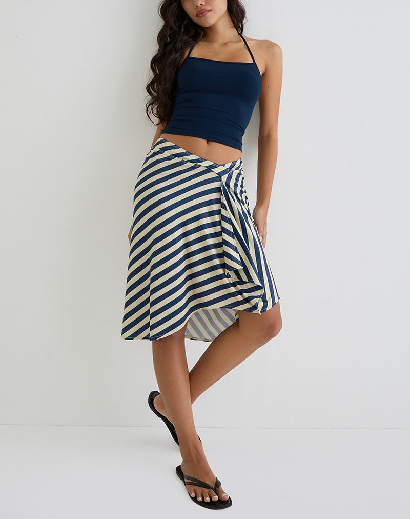 Esmeray Midi Skirt in Cream and Navy Diagonal Stripe