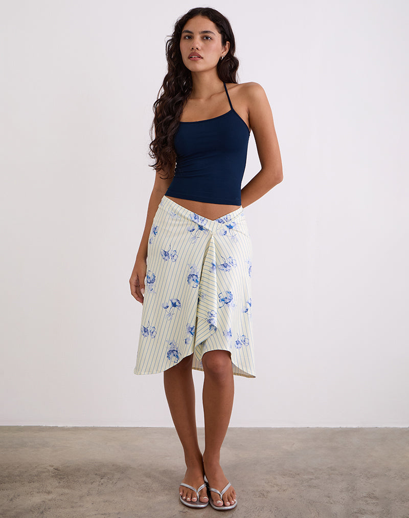 Esmeray Midi Skirt in Floral Stripe Cream