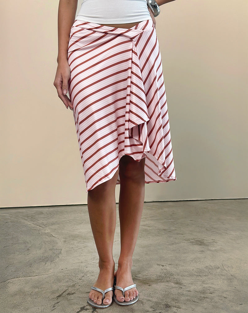 Esmeray Midi Skirt in Diagonal Stripe Pink