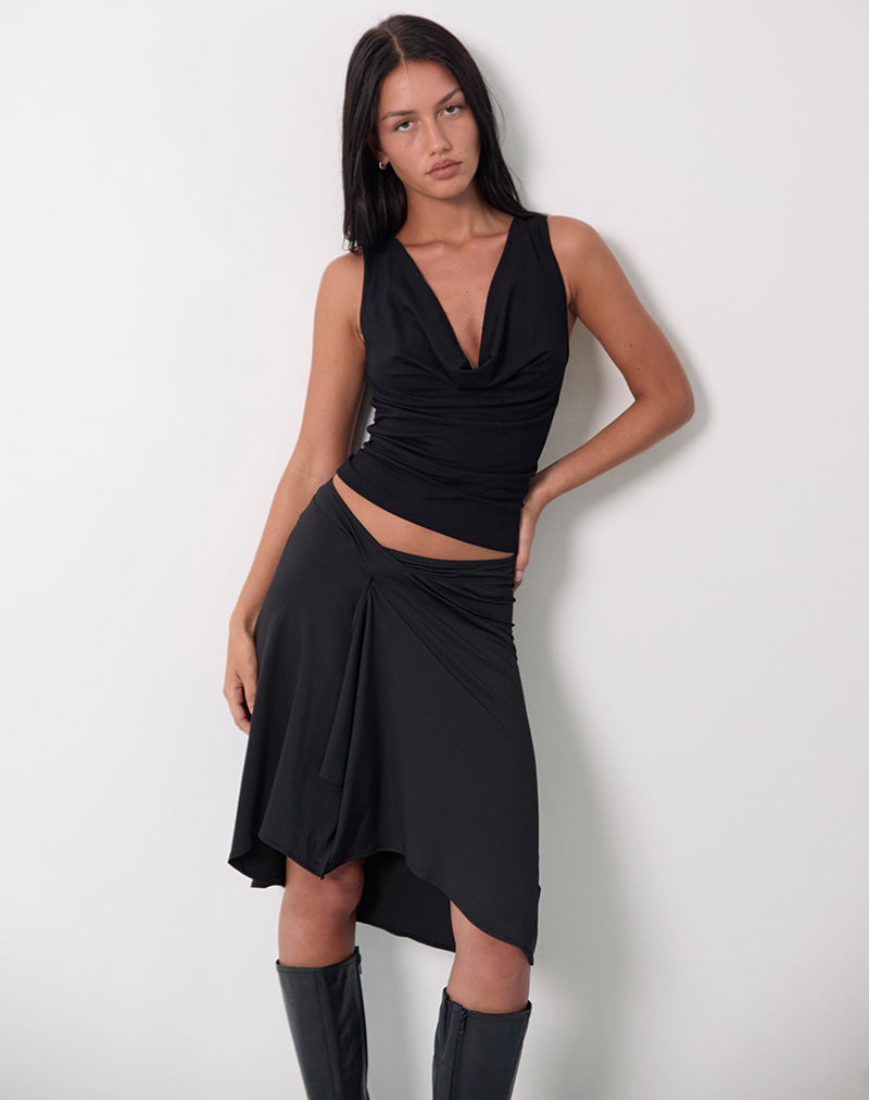 Black Low Rise Midi Skirt | Esmeray – motelrocks-com-us