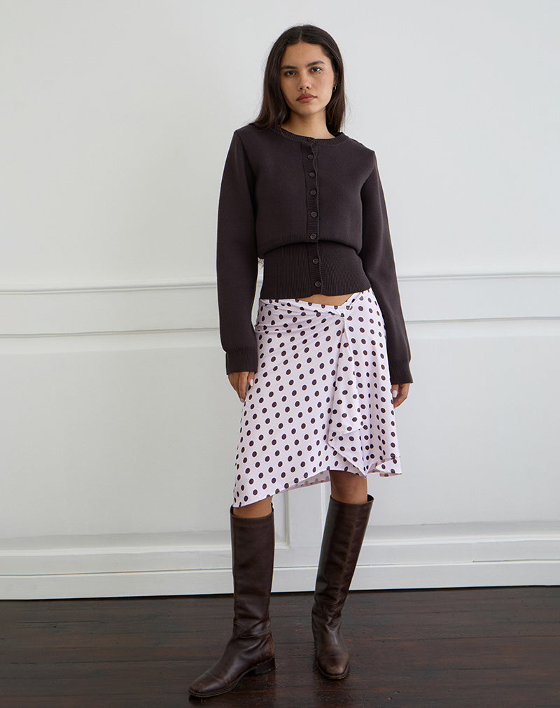 Pink and Brown Polka Dot Retro Asymmetric Midi Skirt | Esmeray