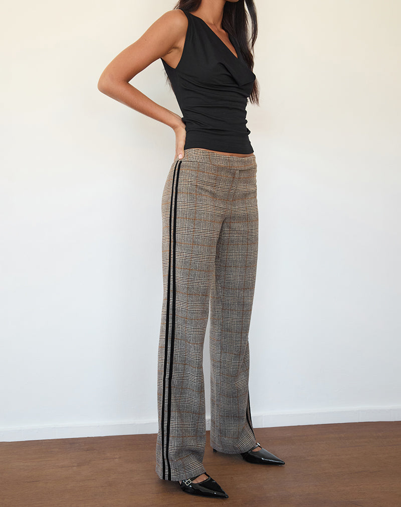side stripe cigarette trousers Fatina Trouser in Brown Check with Side Stripe