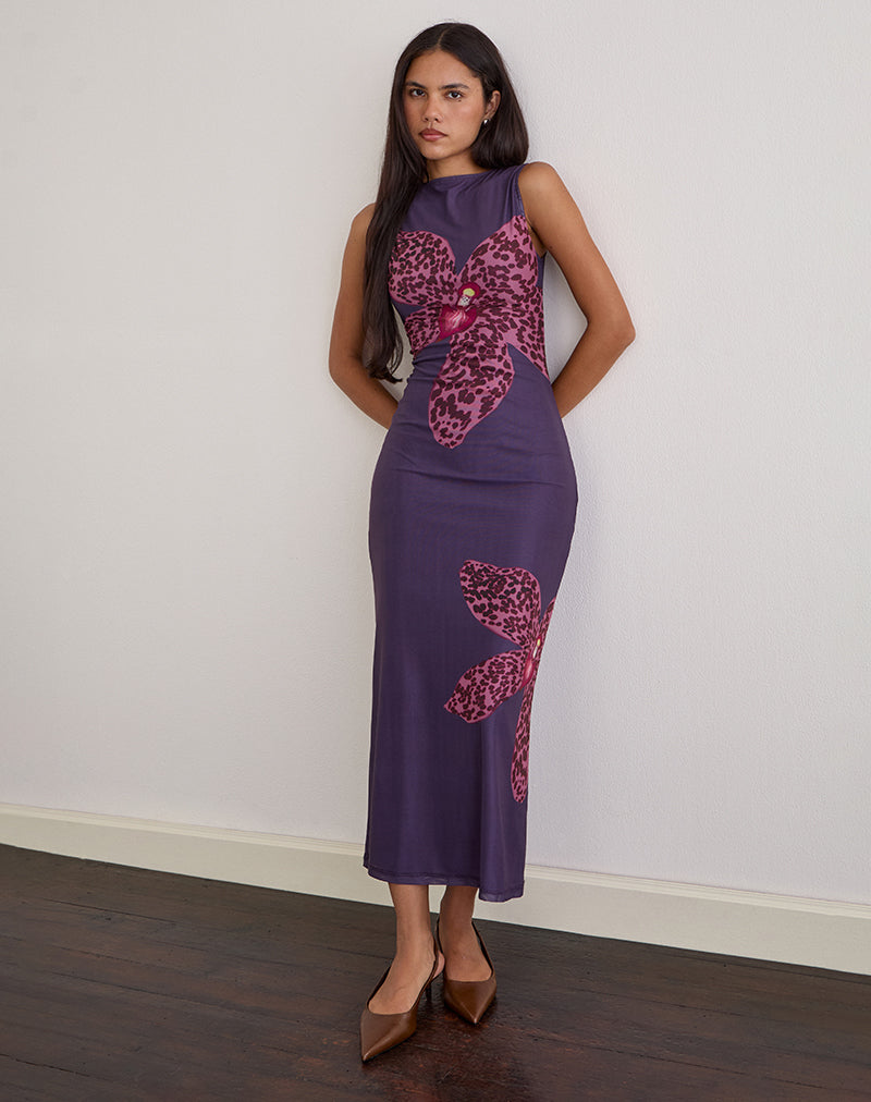 Fayola Maxi Dress in Vibrant Orchid Purple , Crew Neck