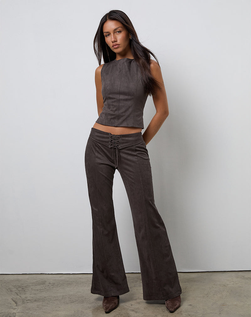 Brown Chestnut Faux Suede Trousers | Vallen – motelrocks-com-us