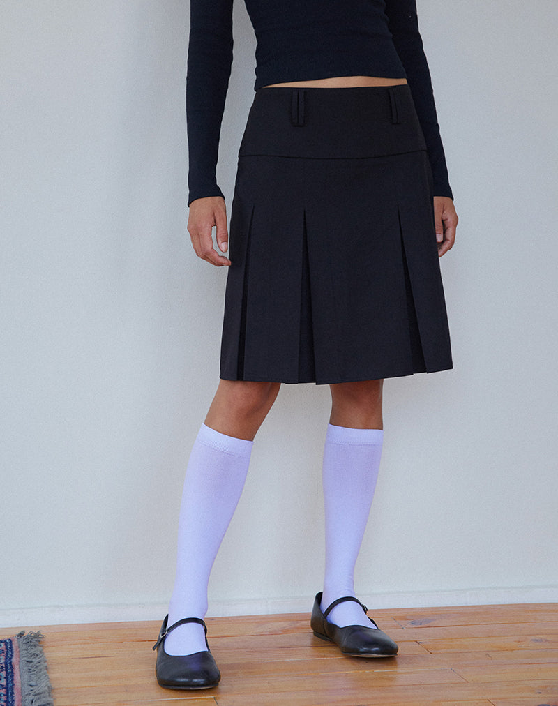 Tailoring Black Pleated Midi Fermi | motelrocks-com-us Skirt –