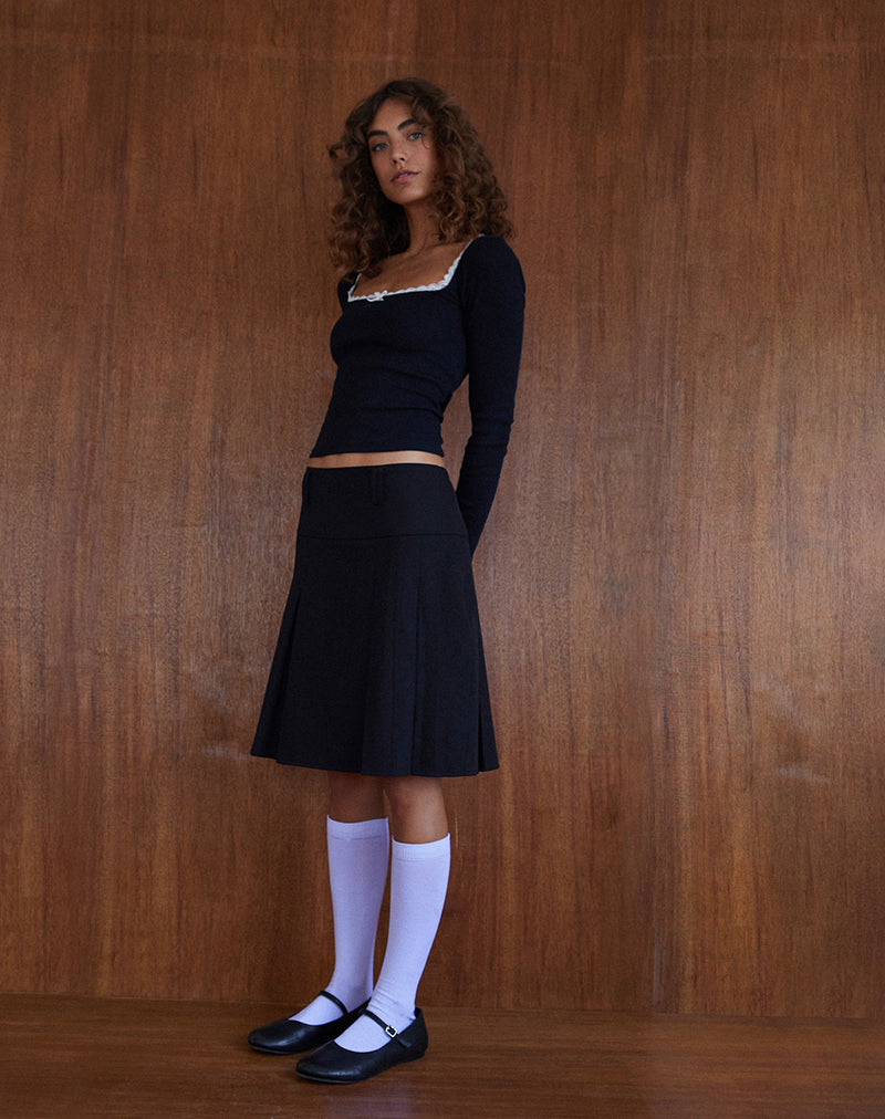 Tailoring Black Pleated Midi Skirt | motelrocks-com-us Fermi –