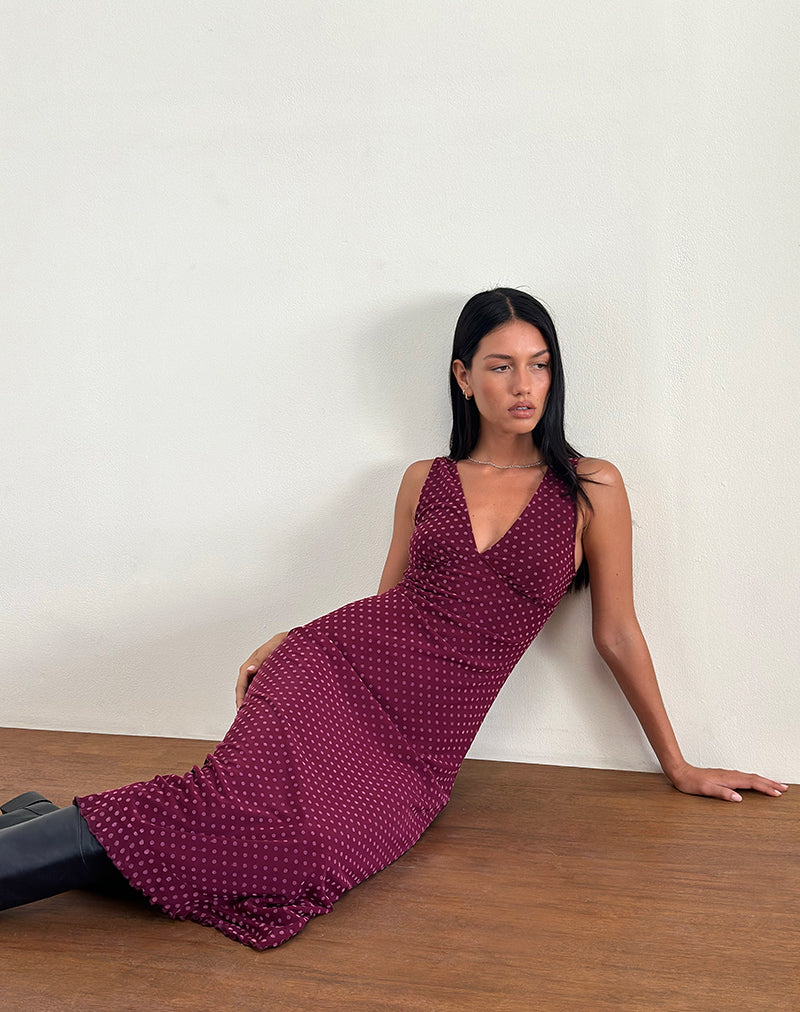 Berry Flocked Basic Polka Dot Midi Dress | Gabriela motelrocks-com-us Berry Flocked Basic Polka Dot Midi Dress | Gabriela motelrocks-com-us