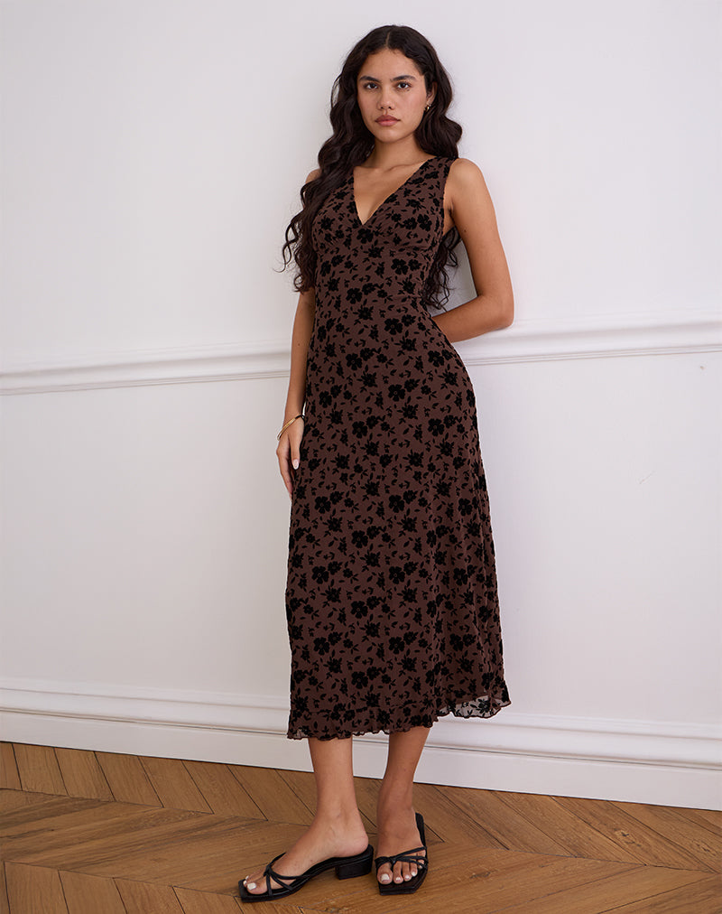 Brown Floral Garden V Neck Midi Dress | Gabriela motelrocks-com-us Brown Floral Garden V Neck Midi Dress | Gabriela motelrocks-com-us