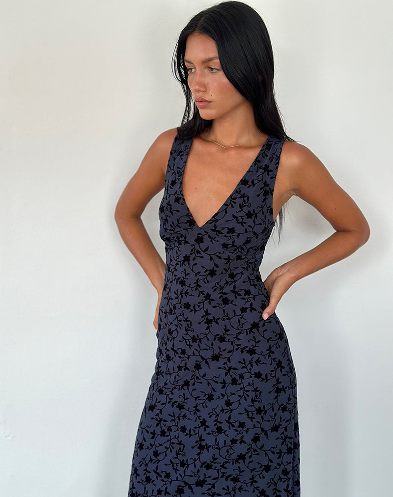 Navy Flocked Petal Midi Dress | Gabriela motelrocks-com-us Navy Flocked Petal Midi Dress | Gabriela motelrocks-com-us
