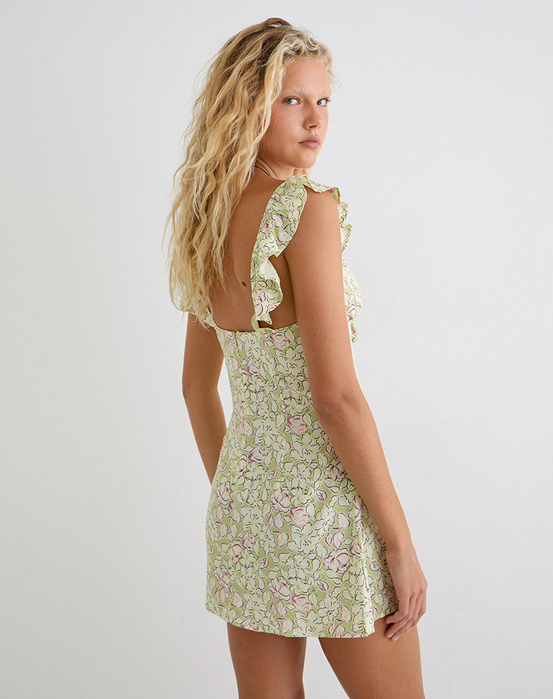 Green Blooming Lily Print Mini Dress | Gadisa – motelrocks-com-us