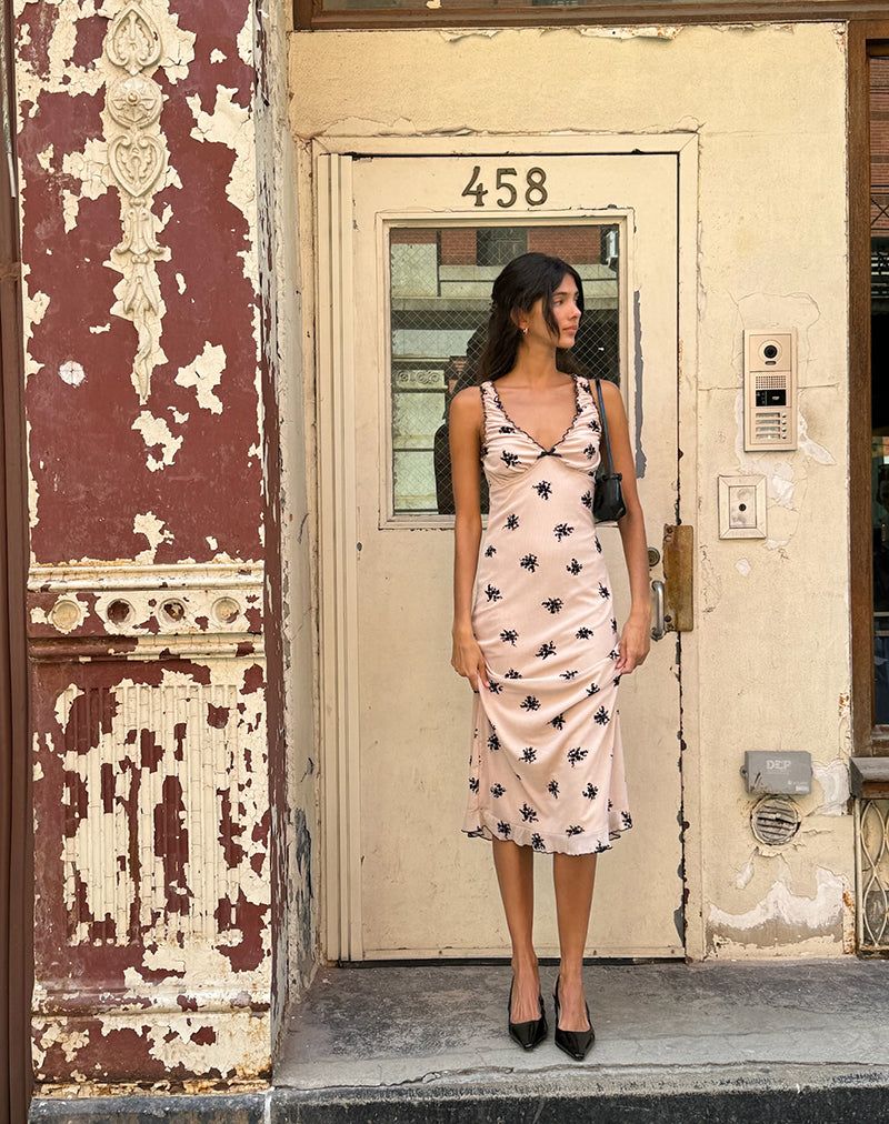 nude floral midi dress Gandira Midi Dress in Cluster Ditsy Floral Flock Nude