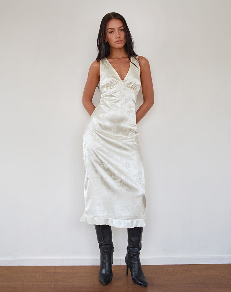 White Satin Jacquard Midi Dress | Gastari motelrocks-com-us White Satin Jacquard Midi Dress | Gastari motelrocks-com-us