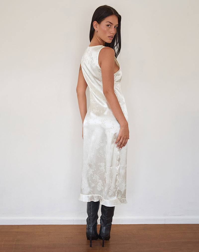 white satin midi dress White Satin Jacquard Midi Dress