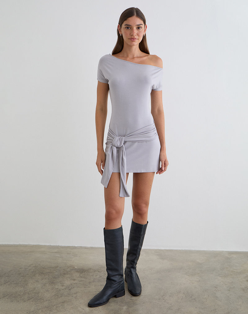 Genya Mini Dress in Lilac Grey , Asymmetric