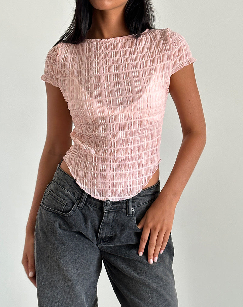 ThemeNY Georgia Pastel Pink Satin Smocked Top