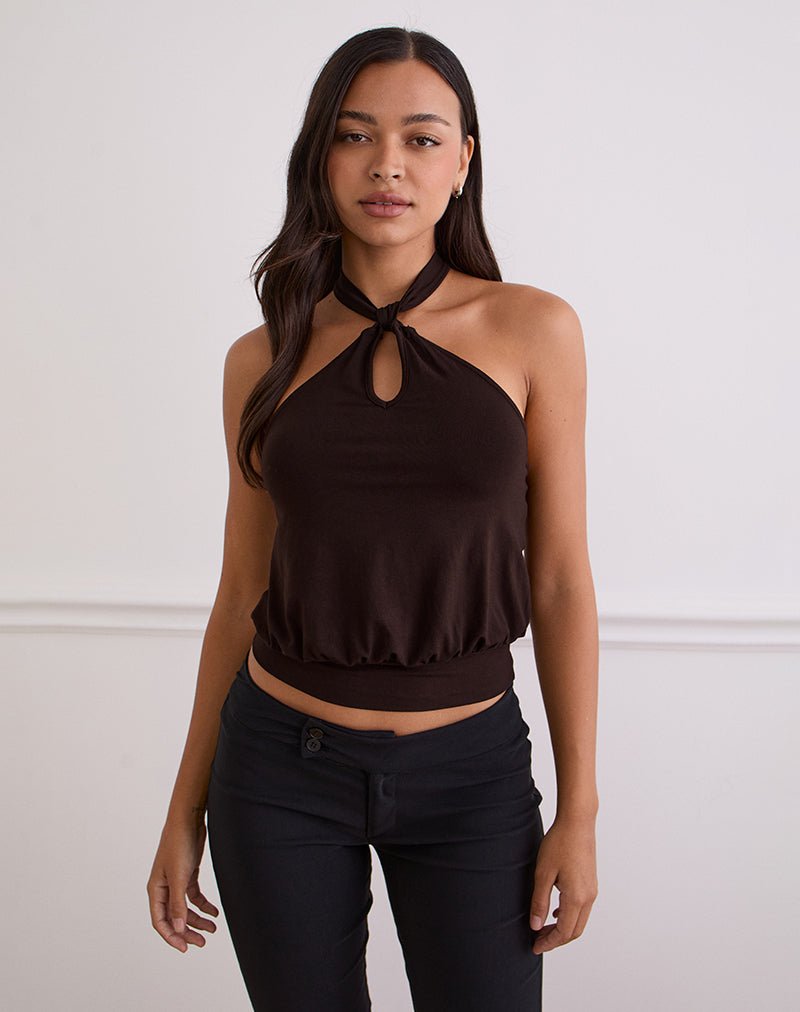 Bitter Chocolate Key Hole Halterneck Top | Giunea – motelrocks-com-us
