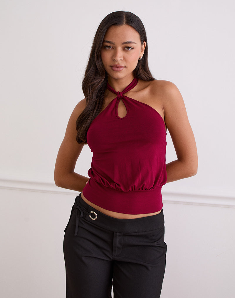 Image of Giunea Knot Halter Top in Burgundy