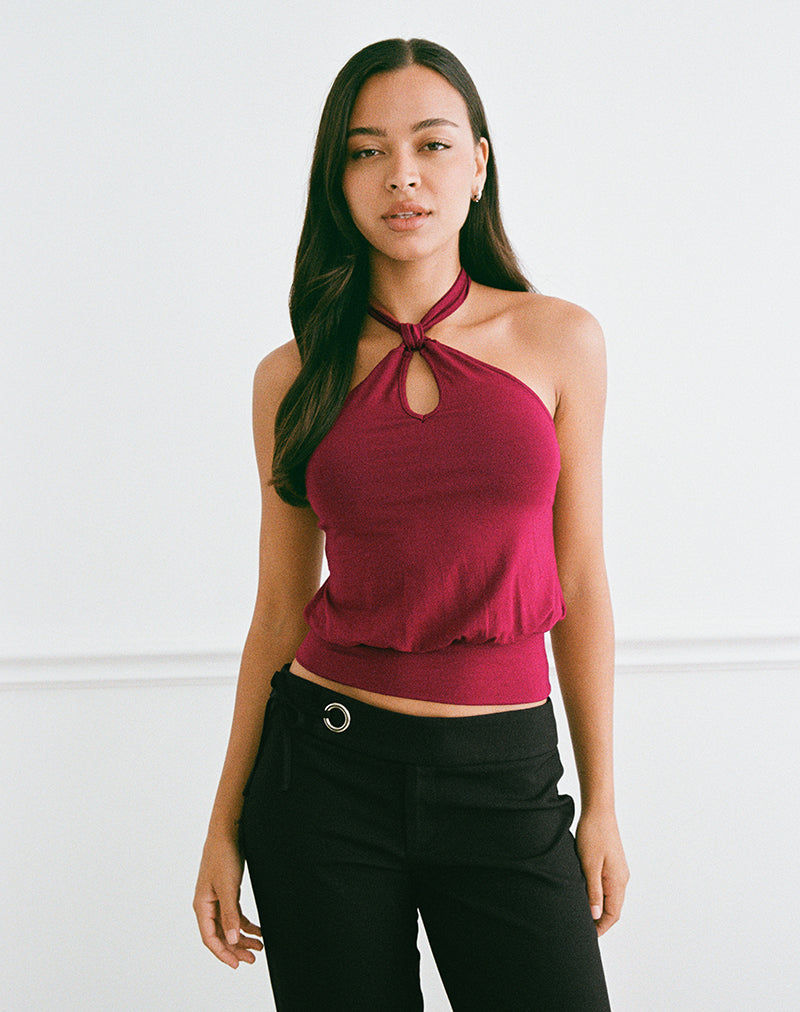 Image of Giunea Knot Halter Top in Burgundy