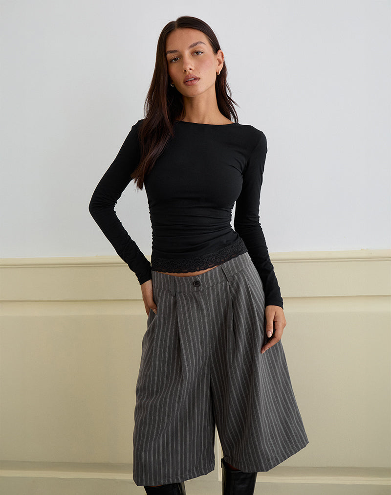 Gomira Long Sleeve Top in Black with Lace Trim