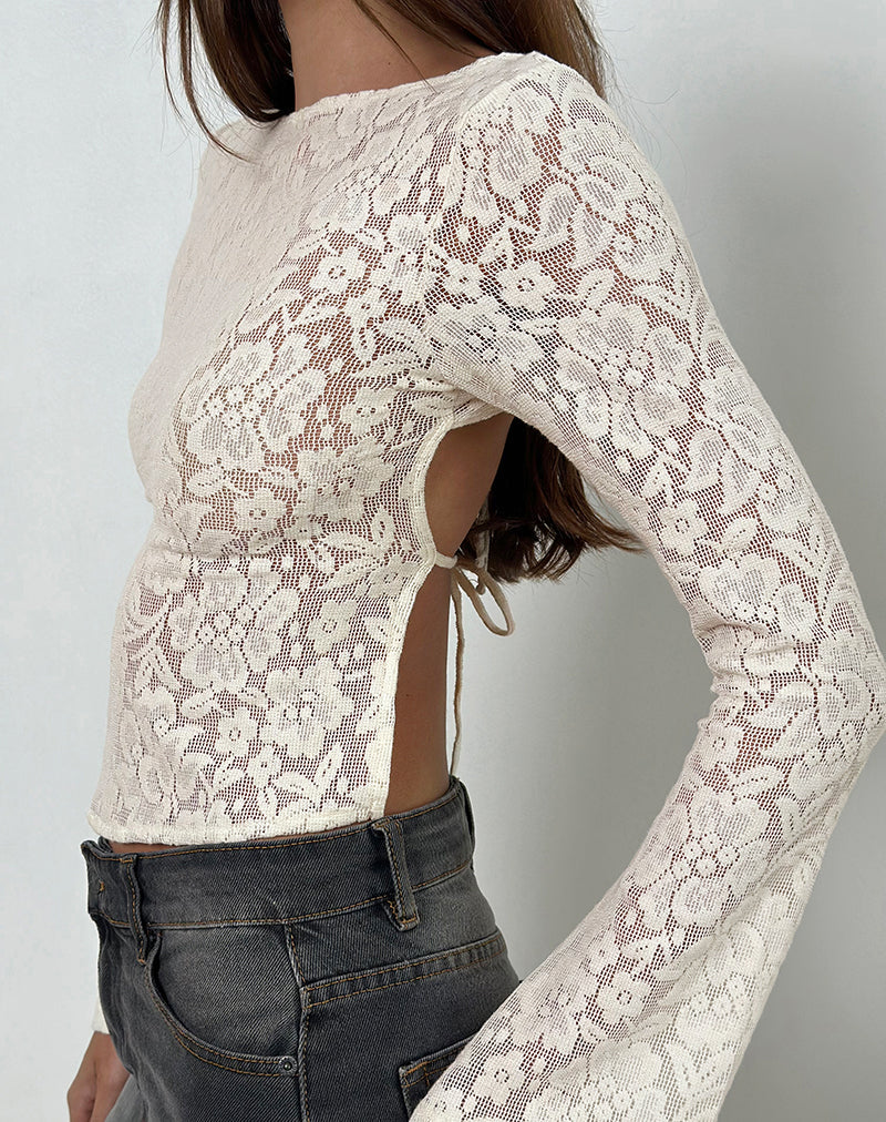 Halfi Long Sleeve Top in Hibiscus Crochet Lace Ivory Halfi Long Sleeve Top in Hibiscus Crochet Lace Ivory