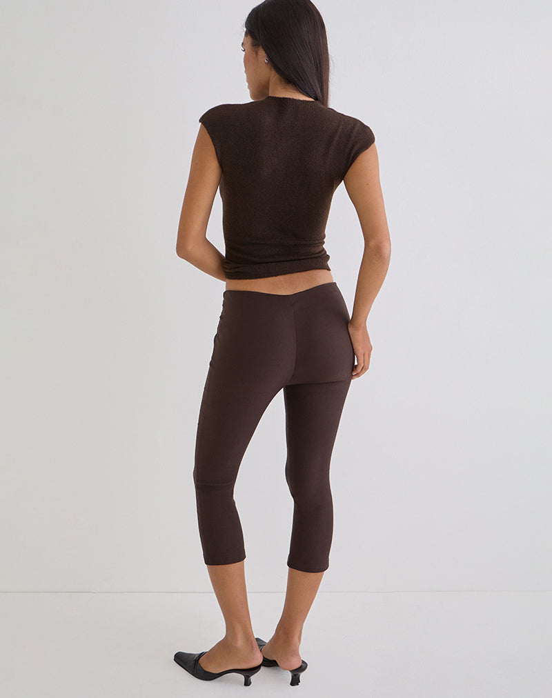 Dark Brown Tailored Lace Up Front Capri Trouser