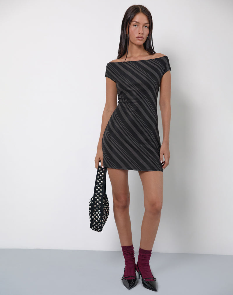 black and gray striped dress Grey and Black Striped Mini Dress