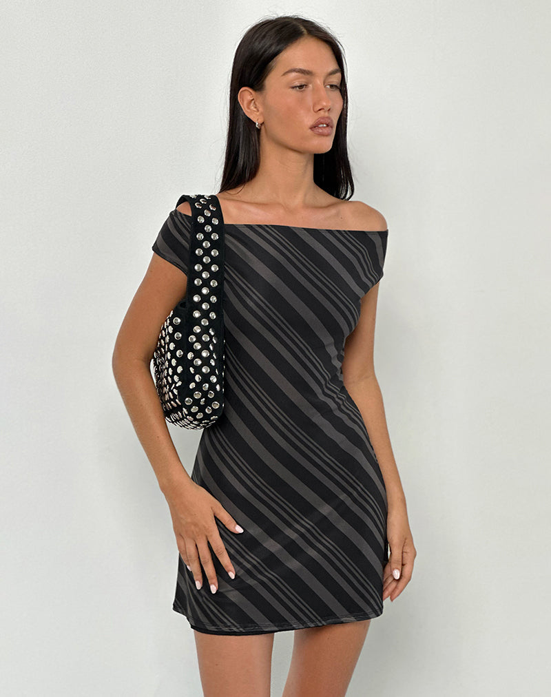 Hari Mini Dress in Irregular Stripe Grey Black Hari Mini Dress in Irregular Stripe Grey Black
