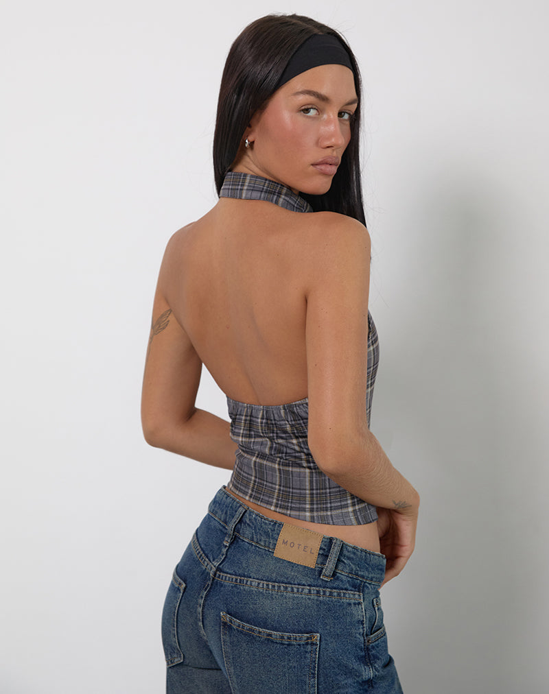 Grey Check Tailored Collared Top