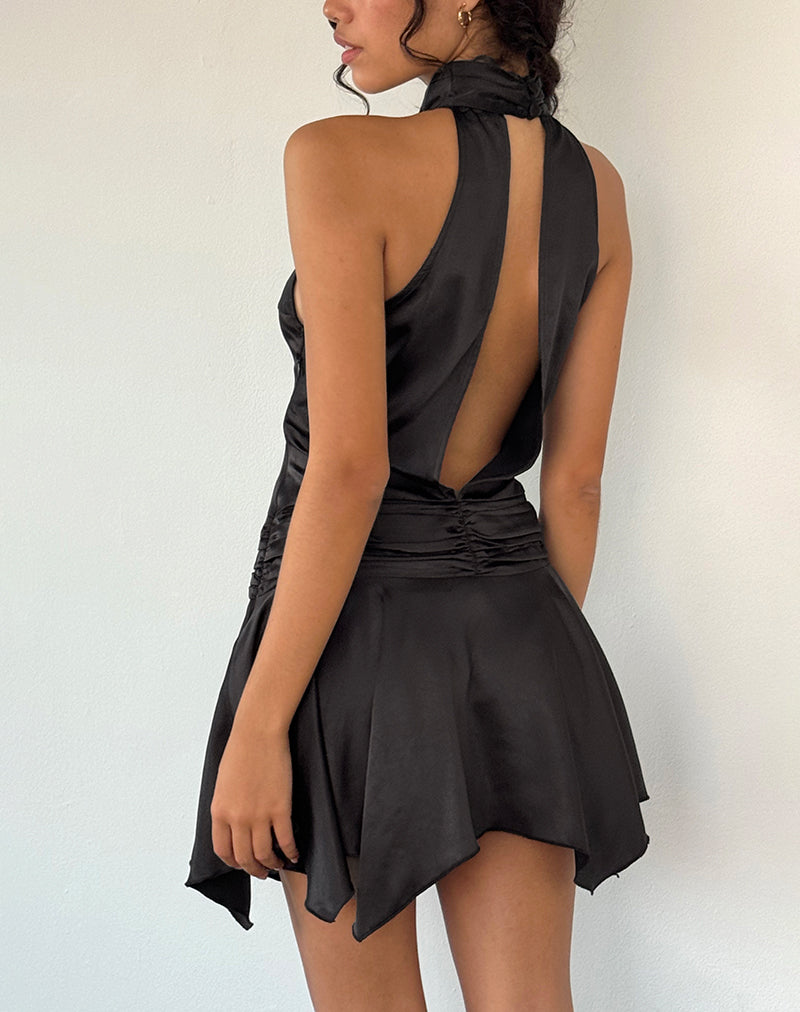 Black Satin Halter Mini Dress – Cheekie Boutique