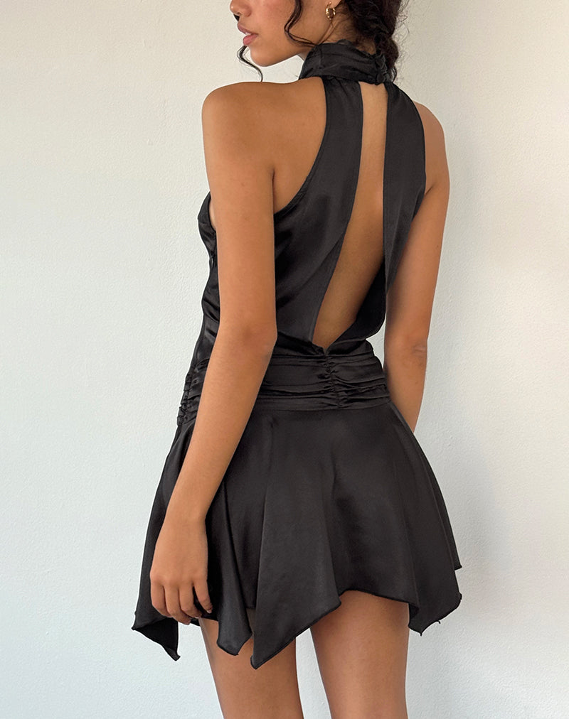 Hydri Satin Halterneck Mini Dress in Black Hydri Satin Halterneck Mini Dress in Black
