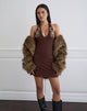 Image of Hepzhi Mini Dress in Bitter Chocolate with Floral Embroidery