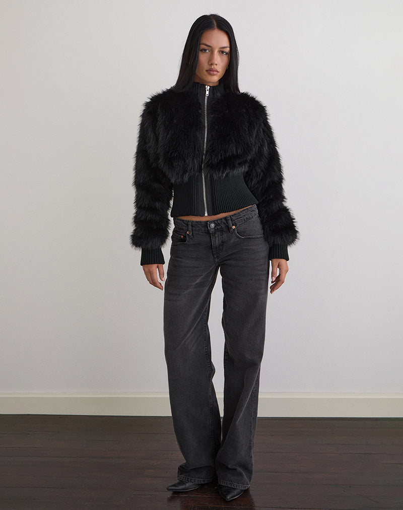 Black Shaggy Faux Fur Jacket | Homari – motelrocks-com-us