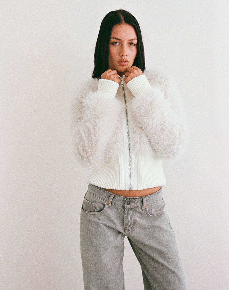 Cream Shaggy Faux Fur Jacket | Homari – motelrocks-com-us