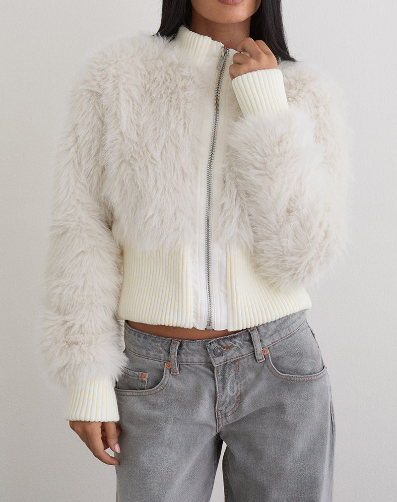 Cream Shaggy Faux Fur Jacket | Homari – motelrocks-com-us