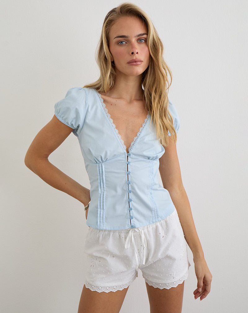 トップス SCULPTOR corset U Neck Tee Ice Ice Blue Poplin Corset Top | Ilias – motelrocks-com-us