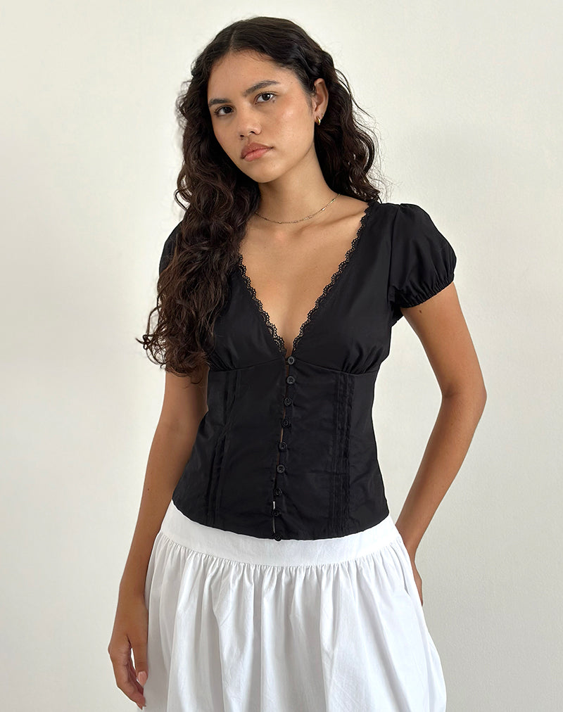 Black Poplin Corset Top | Ilias – motelrocks-com-us