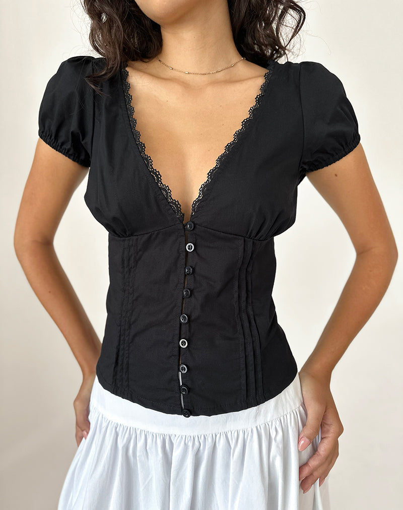 Black Poplin Corset Top | Ilias – motelrocks-com-us