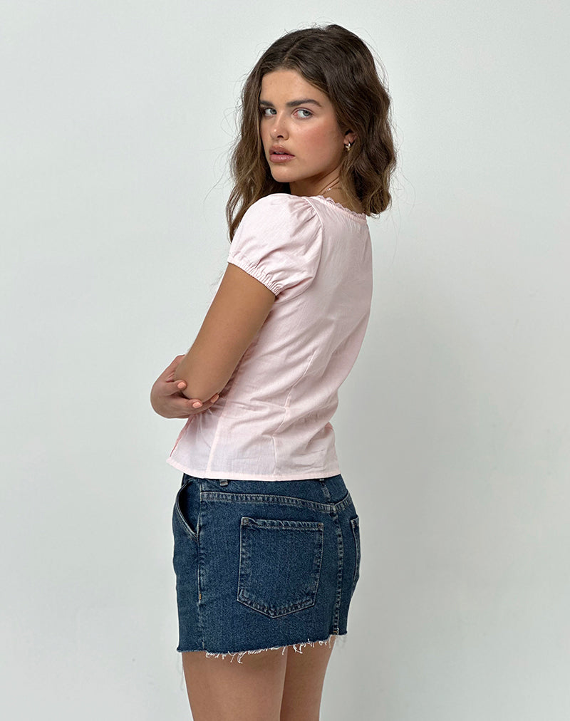 Pink Poplin Short Sleeve Corset Top | Ilias – motelrocks-com-us