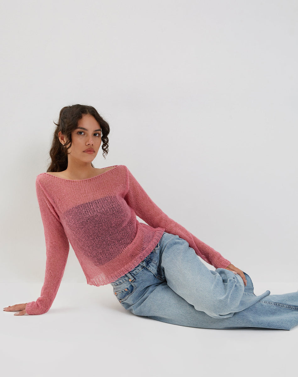 Pink Fine Knit Long Sleeve Top | Imelda – motelrocks-com-us