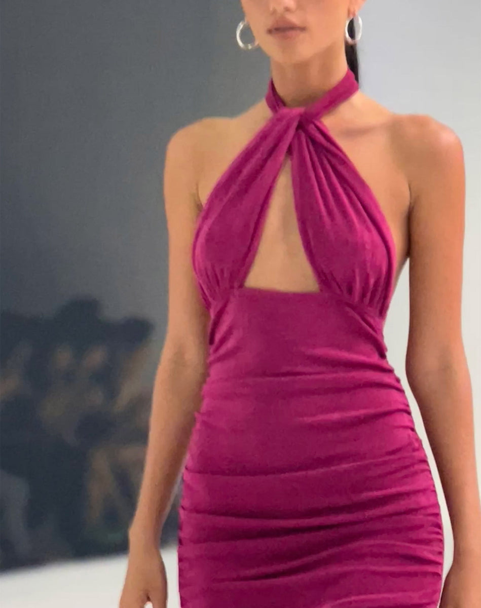 Magenta Purple Halter neck Mini Dress | Marbella  motelrocks-com-us