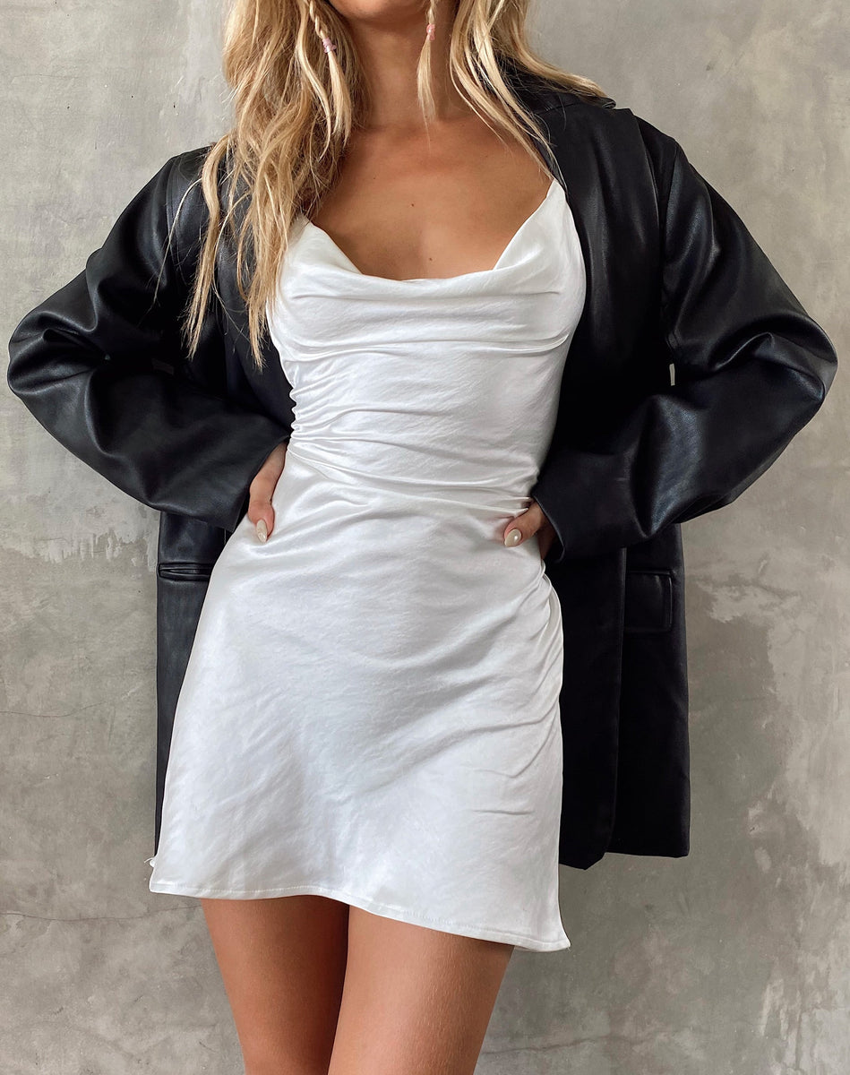 Strappy White Satin Slip Dress