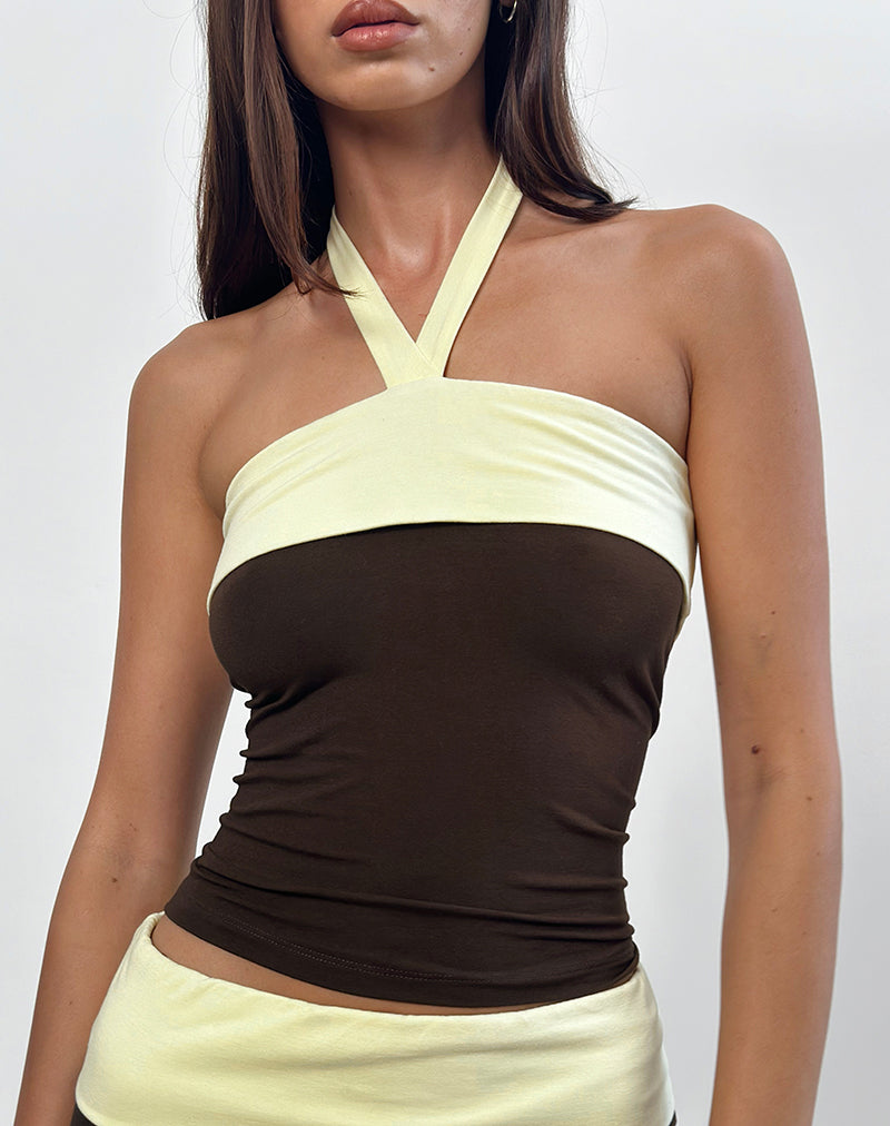 Brown and Yellow Halterneck Top | Inrida – motelrocks-com-us