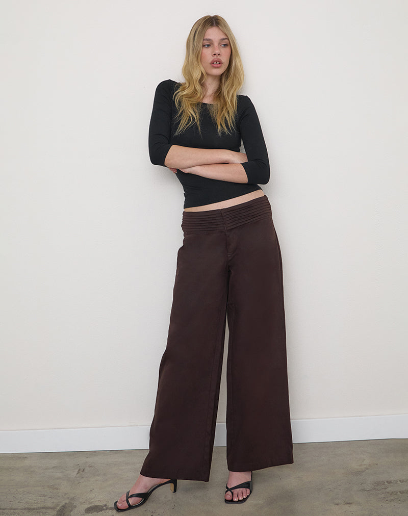 Bitter Chocolate Twill Wide Leg Trouser | Sadasi – motelrocks-com-us