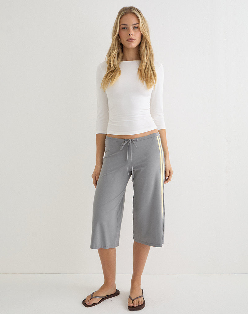 Grey Low Waist Capri Trouser with Lemon Binding Trim | Mino