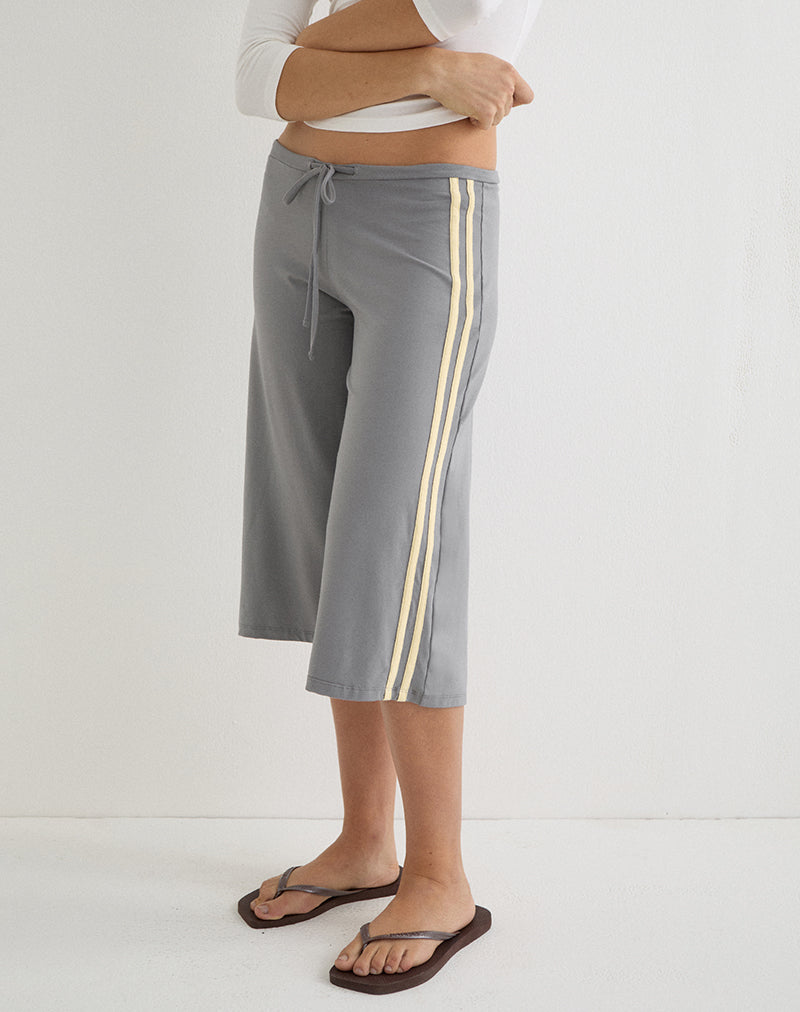 Grey Low Waist Capri Trouser with Lemon Binding Trim | Mino