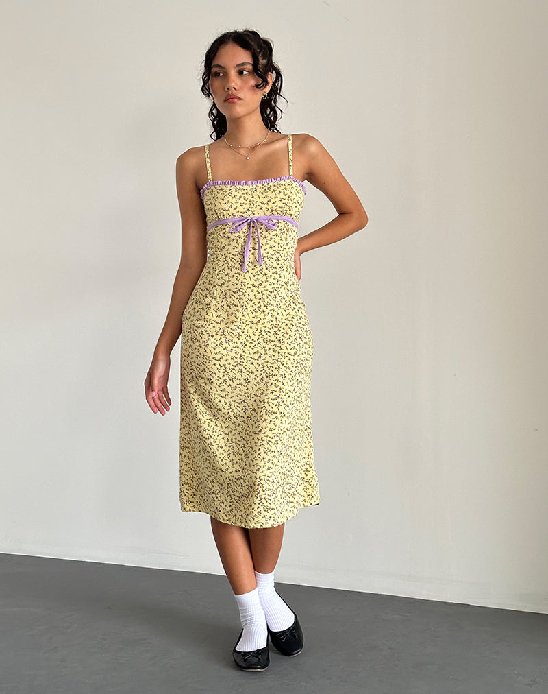 Flowing Flower Yellow Midi Dress | Isaure – motelrocks-com-us