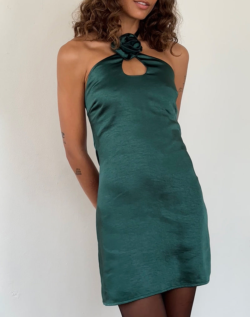 Forest Green Halterneck Satin Mini Dress | Isolda motelrocks-com-us Forest Green Halterneck Satin Mini Dress | Isolda motelrocks-com-us