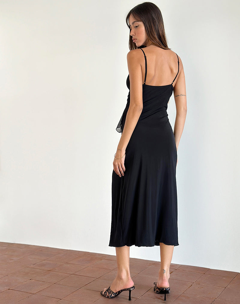 mesh ruffle midi dress Jacy Ruffle Midi Dress in Mesh Black