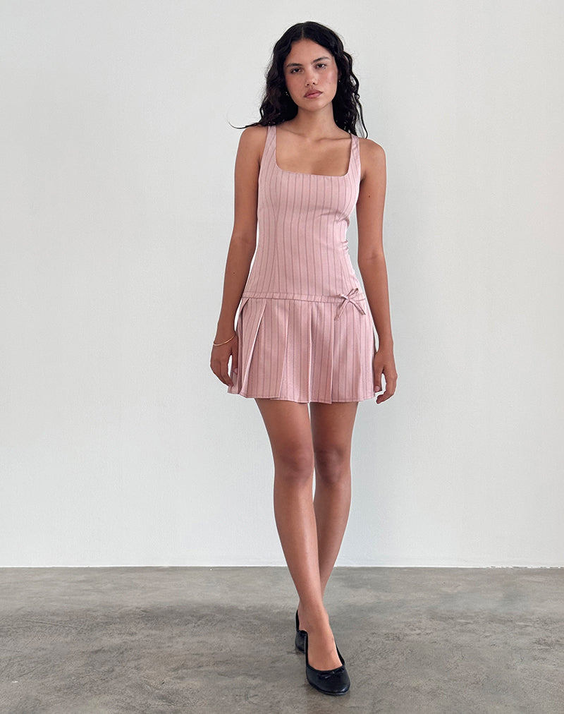 Jadzia Drop Waist Mini Dress in Blush Pinstripe Jadzia Drop Waist Mini Dress in Blush Pinstripe