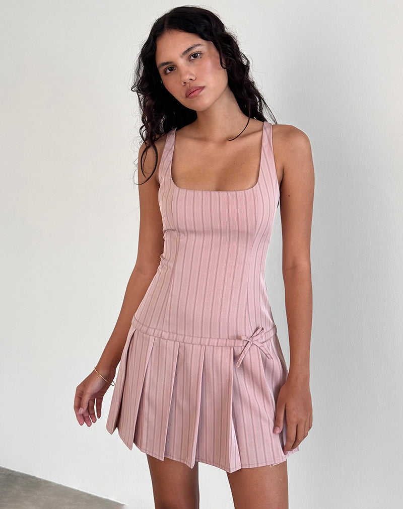 Blush Pinstripe Drop Waist Mini Dress | Jadzia – motelrocks-com-us